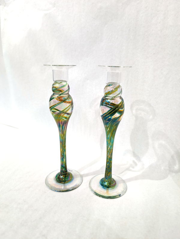 Glass Candlestick Pair